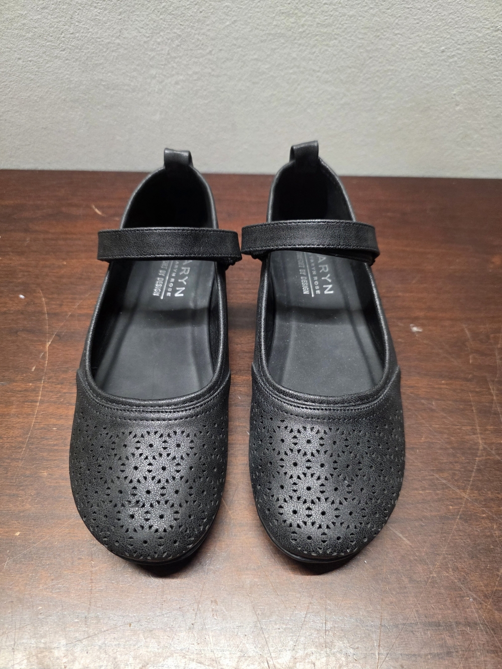 Taryn Rose Black Perforated Mary Jane Flats with Strap